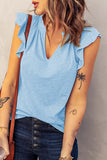 Casual Solid V Neck Butterfly Sleeve Top