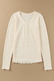 Waffle Knit Long Sleeve Buttoned Henley Top