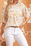 Floral Print Wide Ruffle Sleeves Blouse