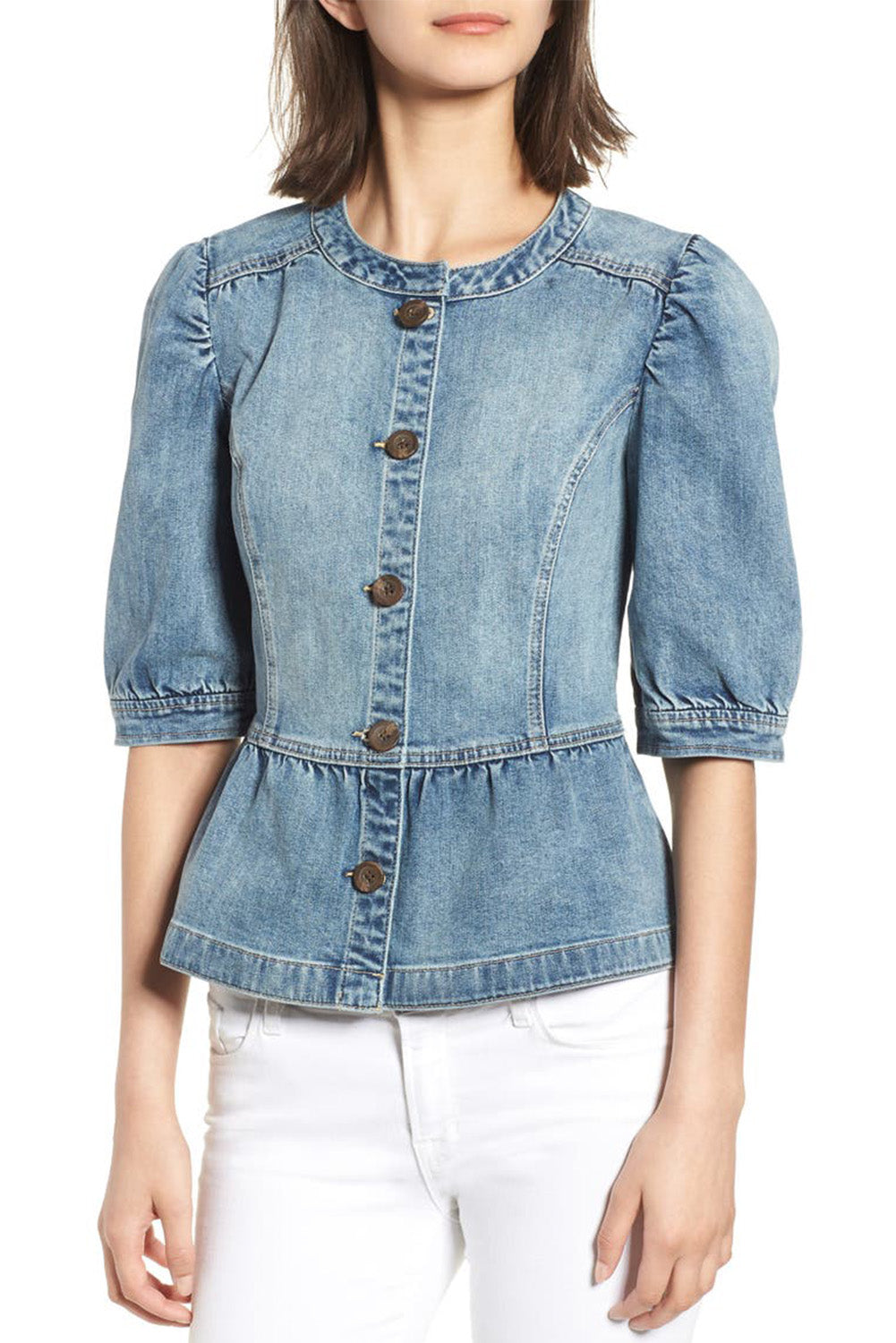 Half Sleeves Peplum Denim Jacket