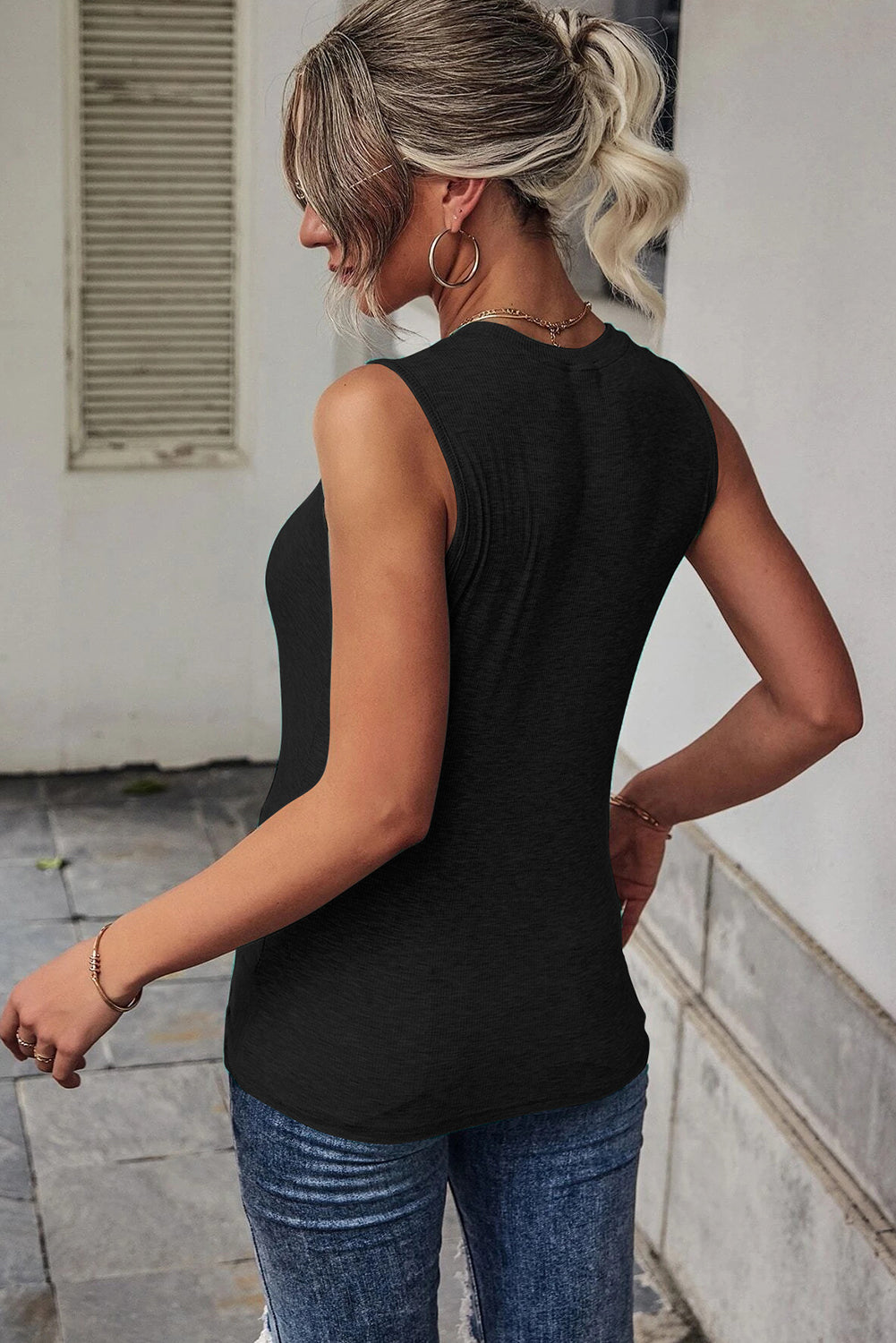 Khaki Rib Knit Cut-out Front Twist Tank Top