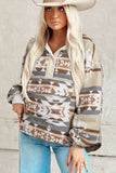 Apricot Aztec Print Collared Flap Pocket Sweatshirt