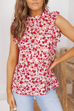 Floral Print Ruffled Mock Neck Sleeveless Top