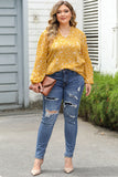 Yellow Split Neck Fall Printed Crinkled Blouse