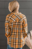 Drop Shoulder Rounded Hem Plaid Pattern Shirt