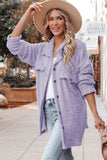 Veste chemise violette boutonnée en peluche avec poches