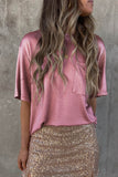 Glitter Chest Pocket Round Neck Long Sleeve Top