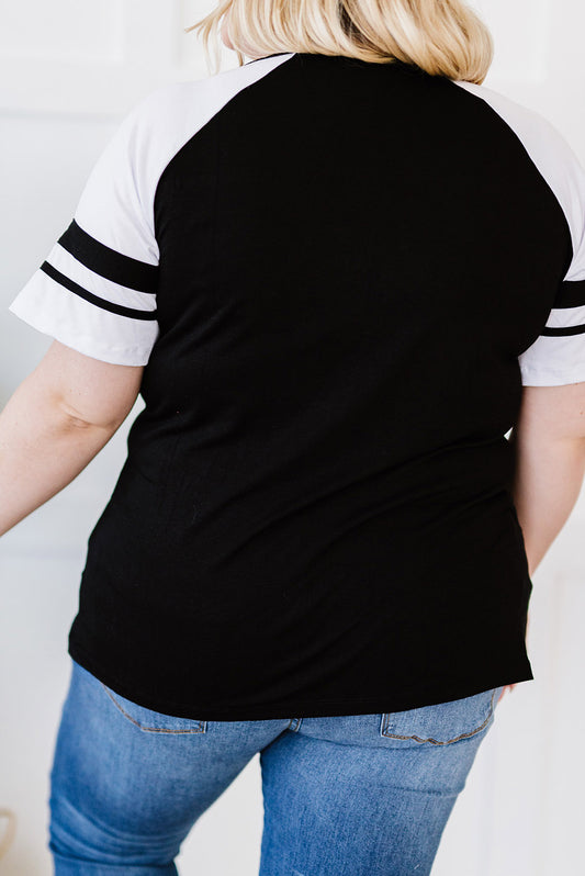 Crisscross V Neck Raglan Sleeve Plus Size Tee