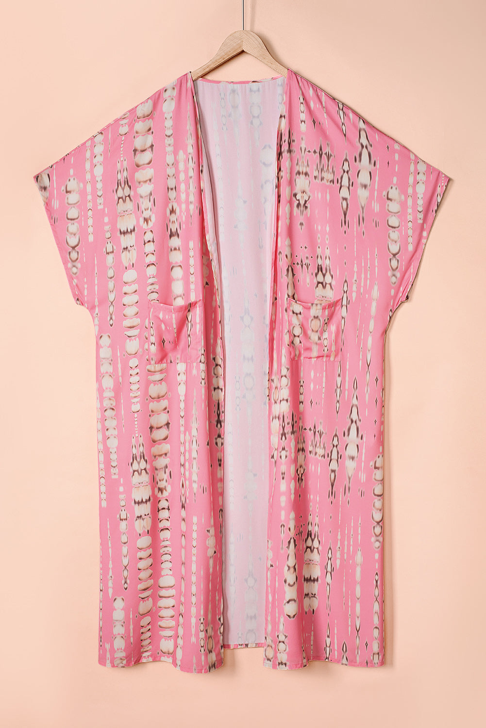 Kimono long surdimensionné rose bohème tie-dye