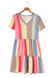 Stripe Color Block Ruffled T-shirt Dress