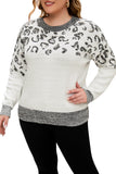 Leopard Knitted O-neck Plus Size Sweater