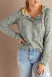 Heathered Print Button Snap Neck Pullover Hoodie