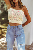 Spaghetti Straps Rose Applique Crochet Knit Crop Top