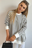Black Stripe Raglan Sleeve Side Slits Loose Sweatshirt