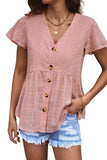 Chemise péplum boutonnée rose à manches courtes