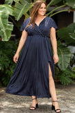 Flutter Sleeve Wrap V Neck Plus Size Belted Dress