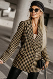 Blazer croisé en tweed marron à motif pied-de-poule et à carreaux