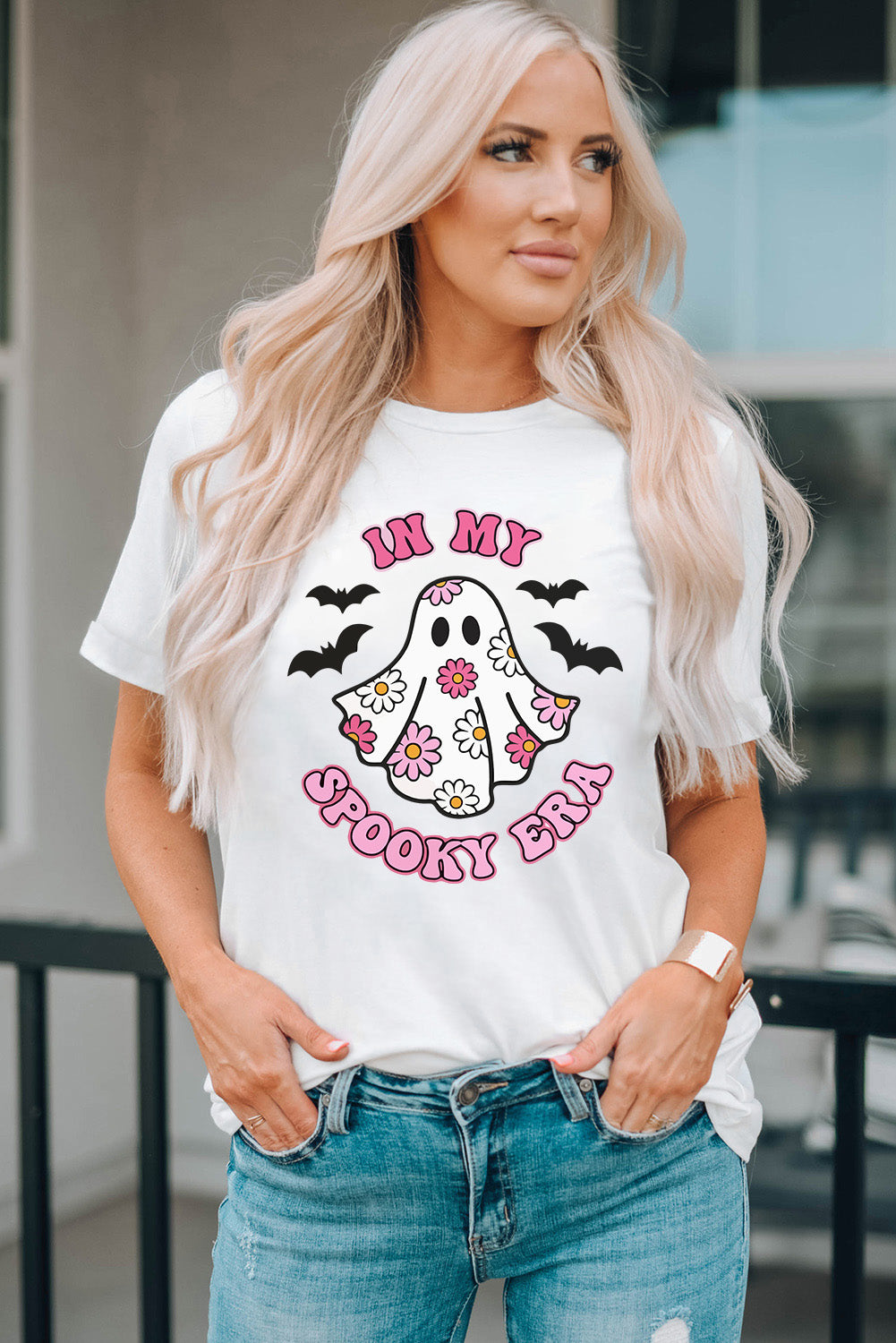 T-shirt blanc IN MY SPOOKY ERA Halloween Ghost Graphic