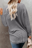 Waffle Knit V Neck Long Sleeve Loose Tunic Top