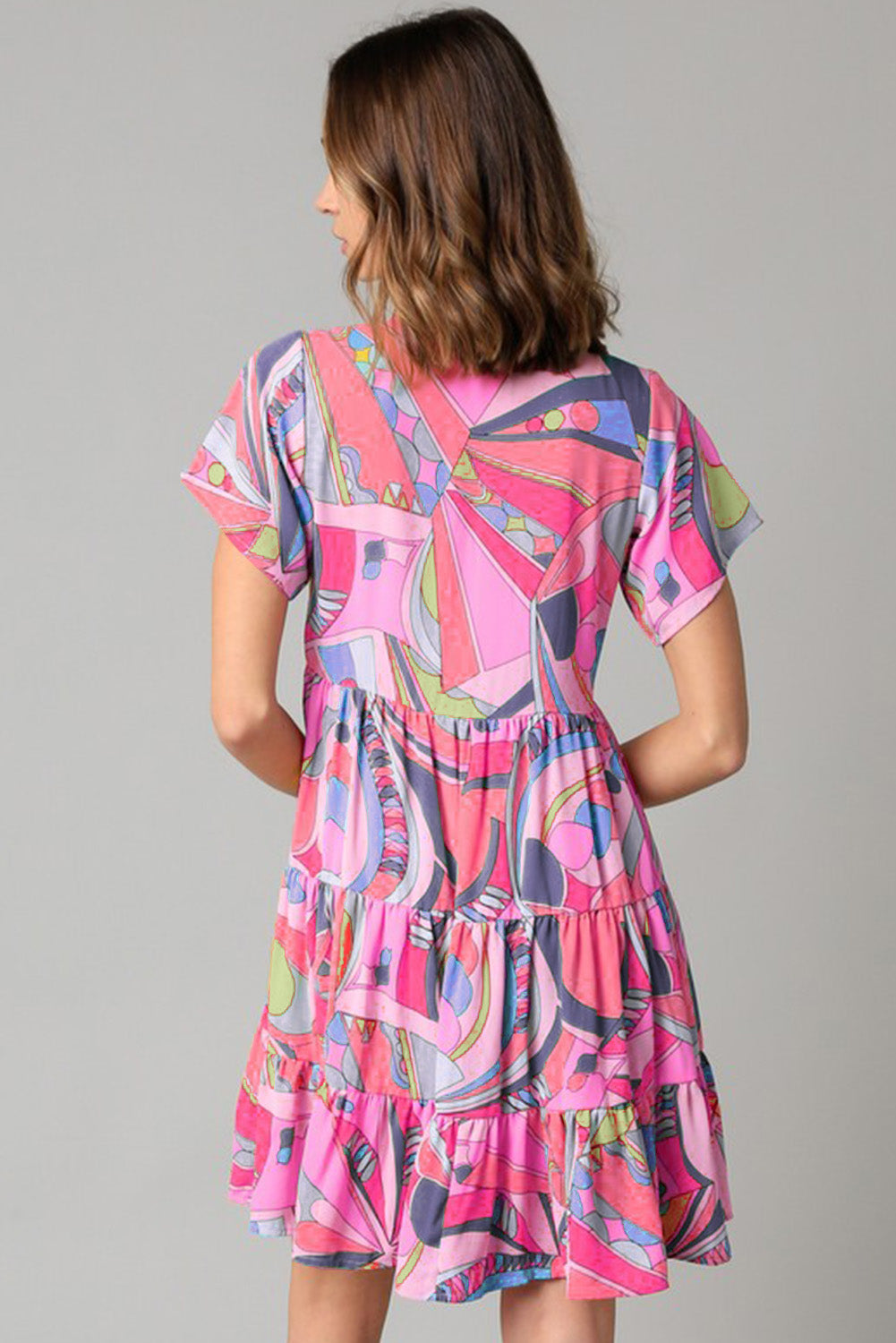 Abstract Geometry Print Half Puff Sleeve Loose Shirt