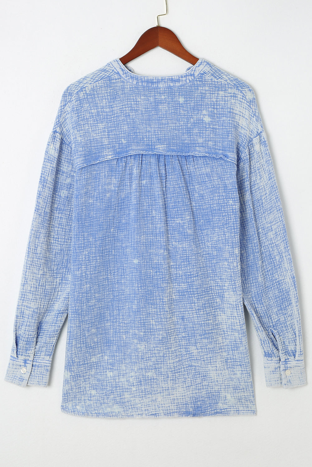 Sky Blue Crinkle Textured Loose Henley Top