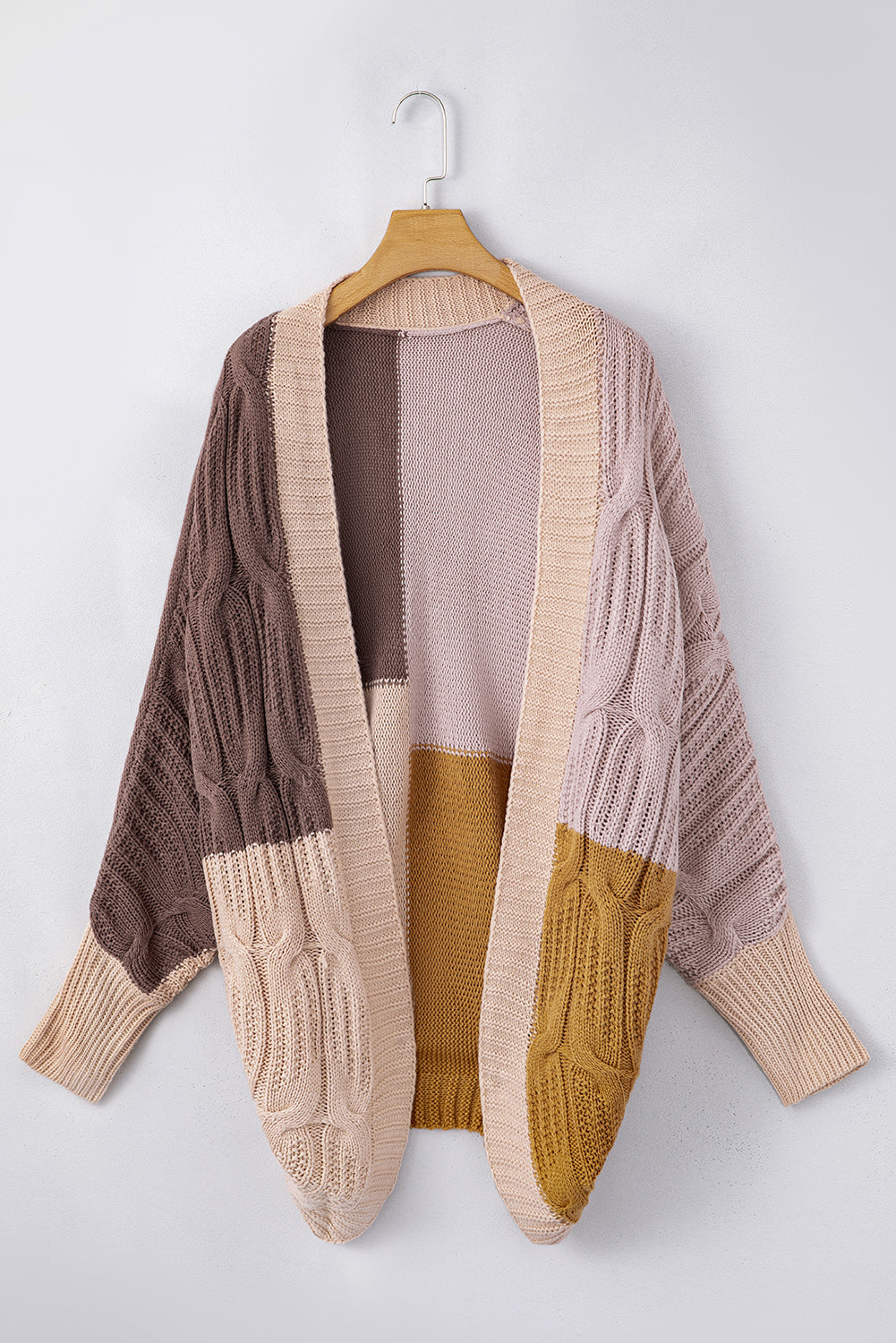 Color Block Loose Open Front Knitted Cardigan