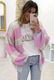 Contrast Striped Open Front Cable Cardigan