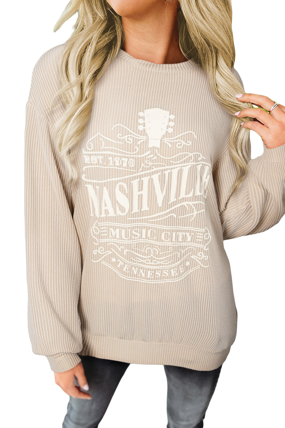 Sweat-shirt graphique filaire NASHVILLE MUSIC CITY abricot