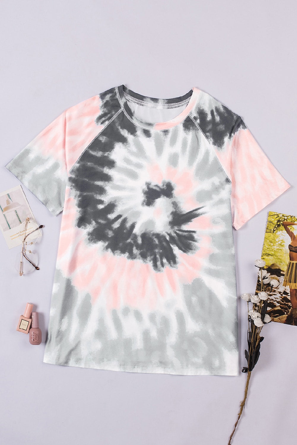 T-shirt gris tie-dye à manches raglan grande taille