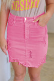 Mini-jupe en jean effet vieilli rose