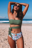 Strap Tie Tube Bikini Printed Bottom Swimsuit