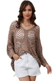 Hollowed Knit V Neck Dolman Sleeve Sweater