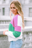 Ribbed V Neck Color Block Patchwork Sweatshirt