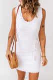 Scalloped Trim Sleeveless Knit Mini Dress