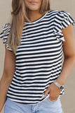 Stripe Print Tiered Ruffled Sleeve Tee