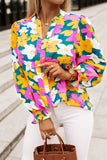 Magenta Gold Floral V Neck Lantern Sleeve Blouse