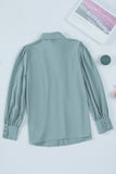 Solid Color Button Up Puff Sleeve Blouse