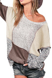 Leopard Colorblock Textured Knit Patchwork Top