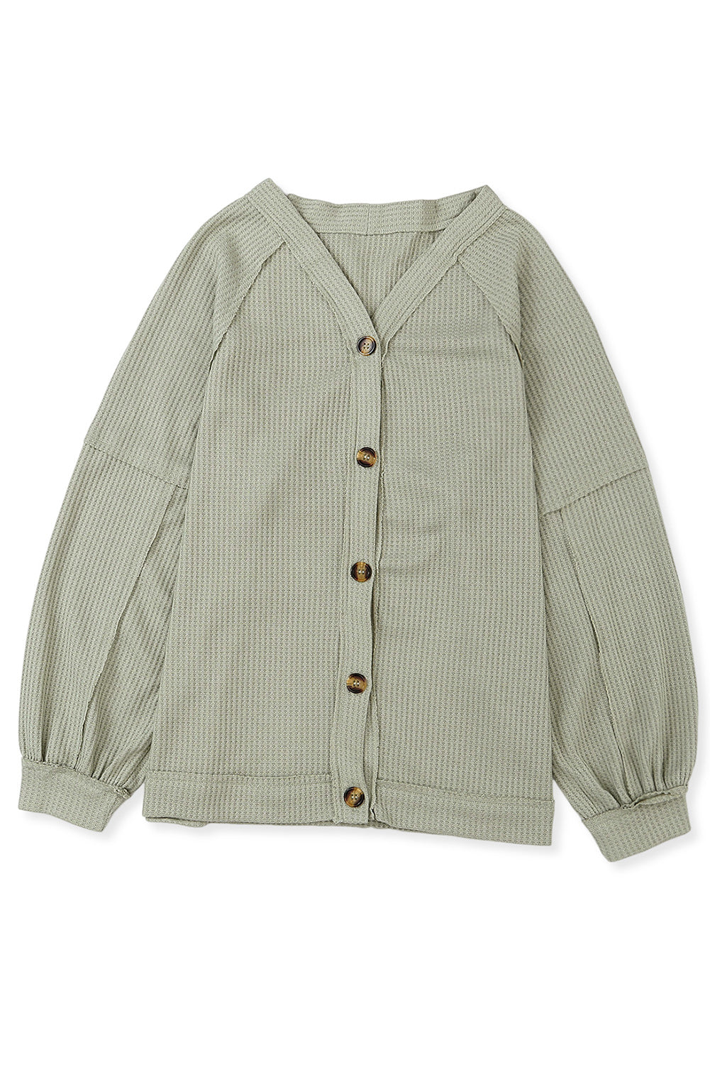 Exposed Seam Buttons Front Waffle Knit Cardigan