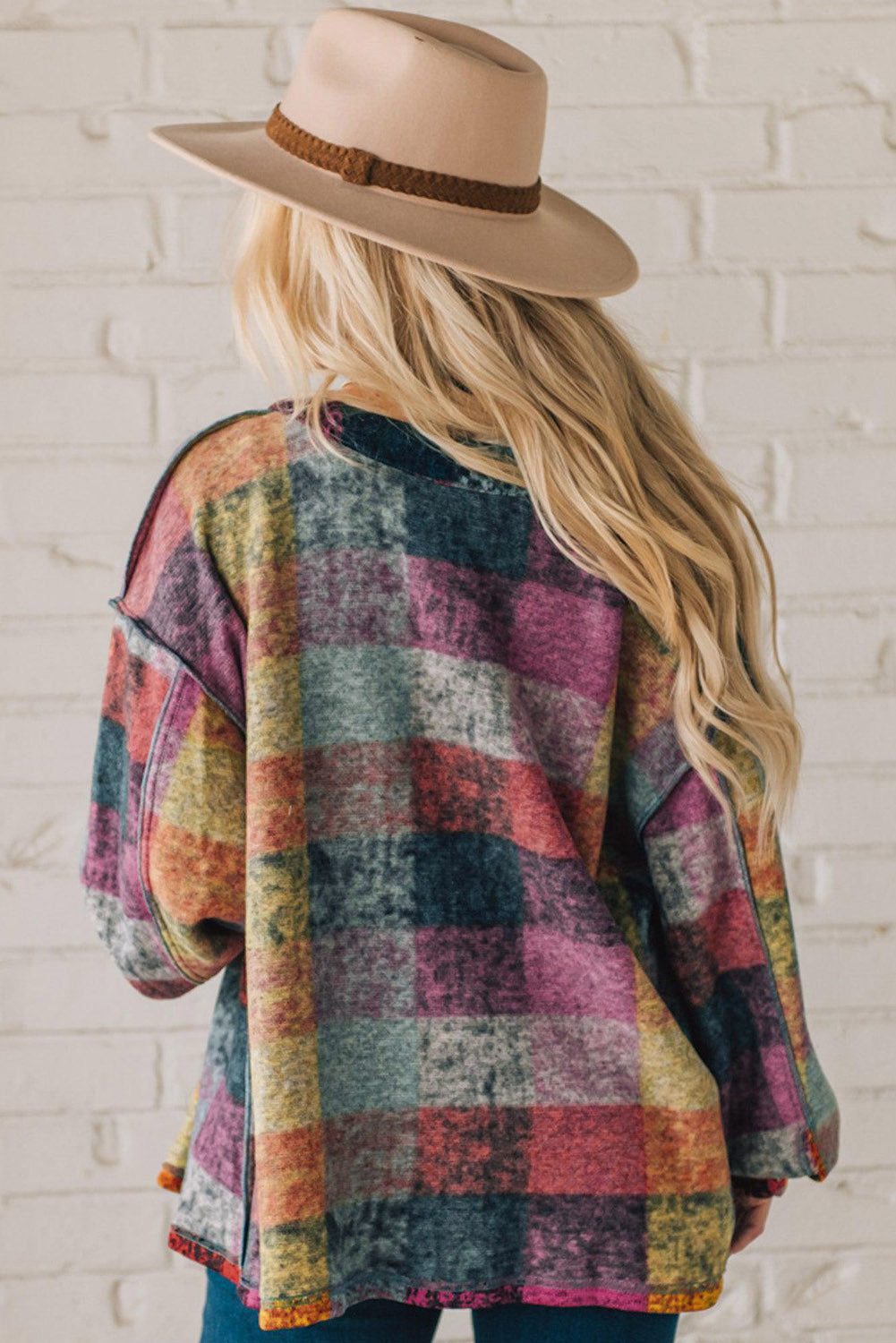 Multicolor Brushed Plaid Pocketed Oversize Shacket