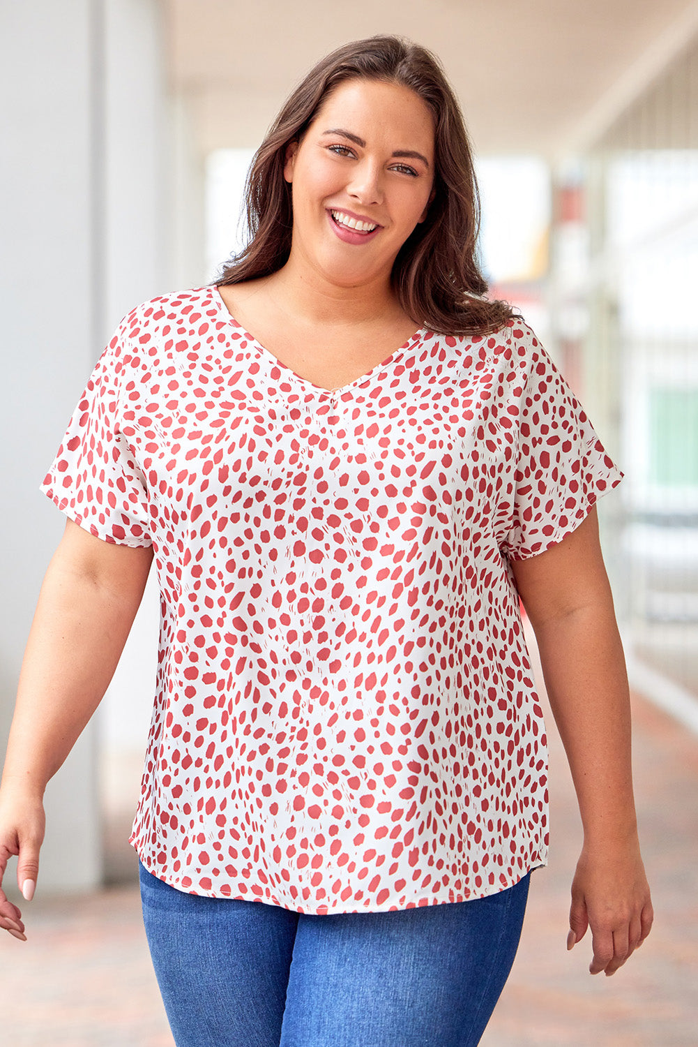 Plus Size V Neck Short Sleeve Shift Top