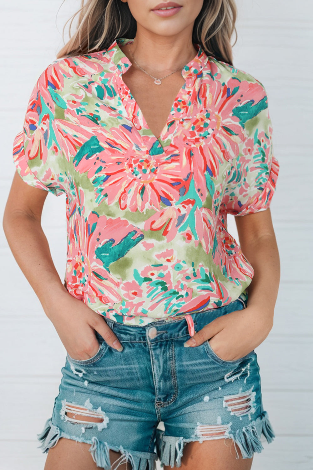 Floral Print Notch Neck Sleeveless Top