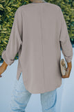 V Neck 3/4 Sleeve High Low Hem Shirt