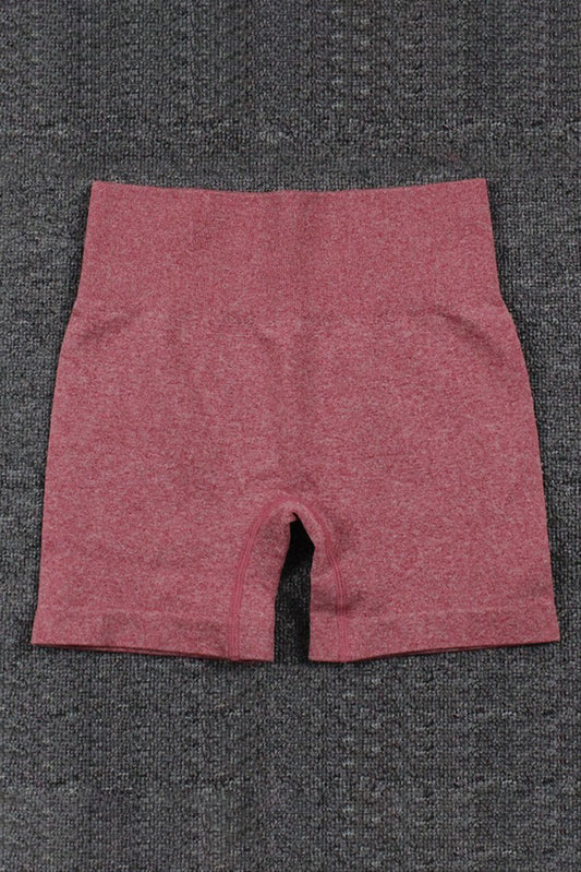 Short actif de sport taille haute de couleur unie rouge