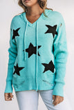 V Neck Star Pattern Hooded Sweater with Slits