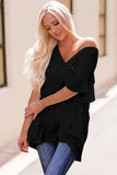 Contrast Knit Splicing V Neck Studded Blouse