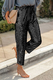 Pocketed Sequin Crop Pants