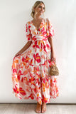 Short Puff Sleeve Floral Tiered Maxi Dress