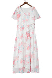 V Neck Short Sleeves Floral Print Maxi Dress