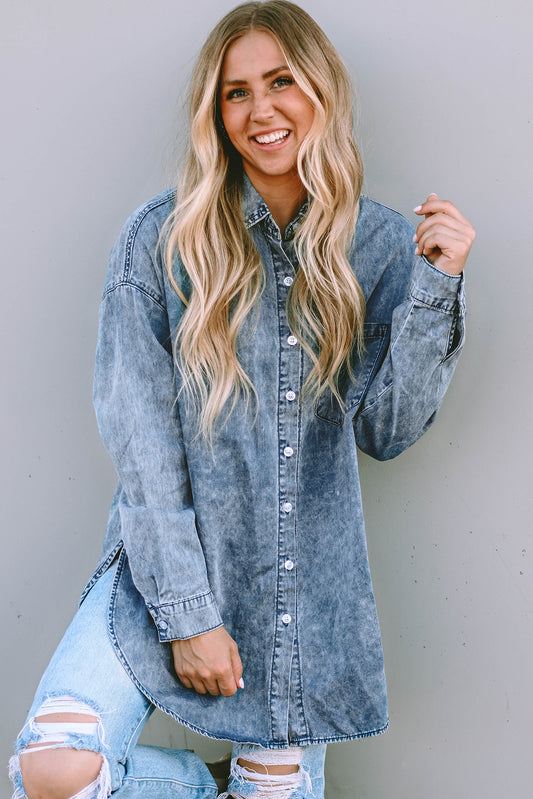 Sky Blue Vintage Washed Chest Pocket Denim Shirt